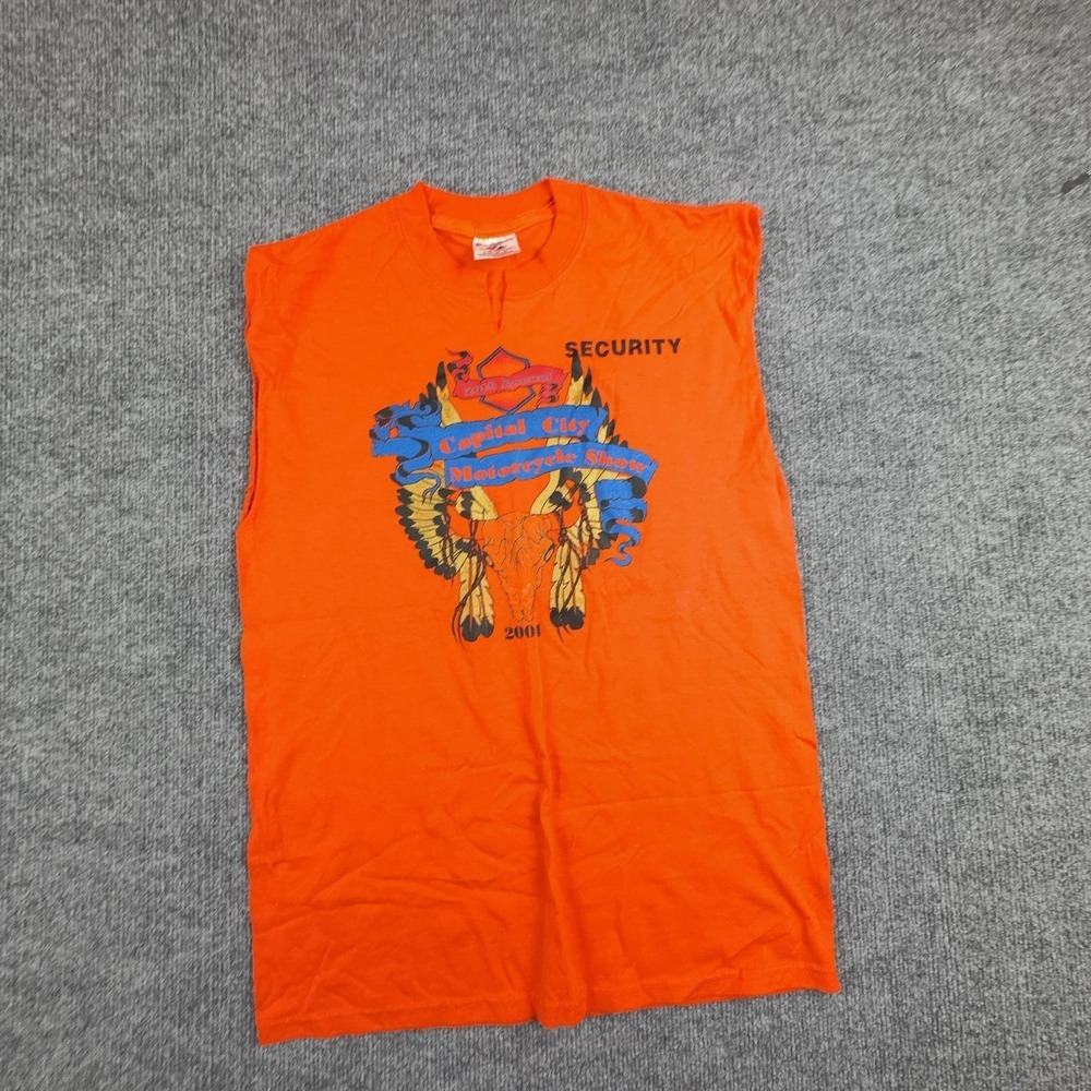 Vintage Jerzees Shirt Mens Medium Orange Capital City Motorcycle Security 2004